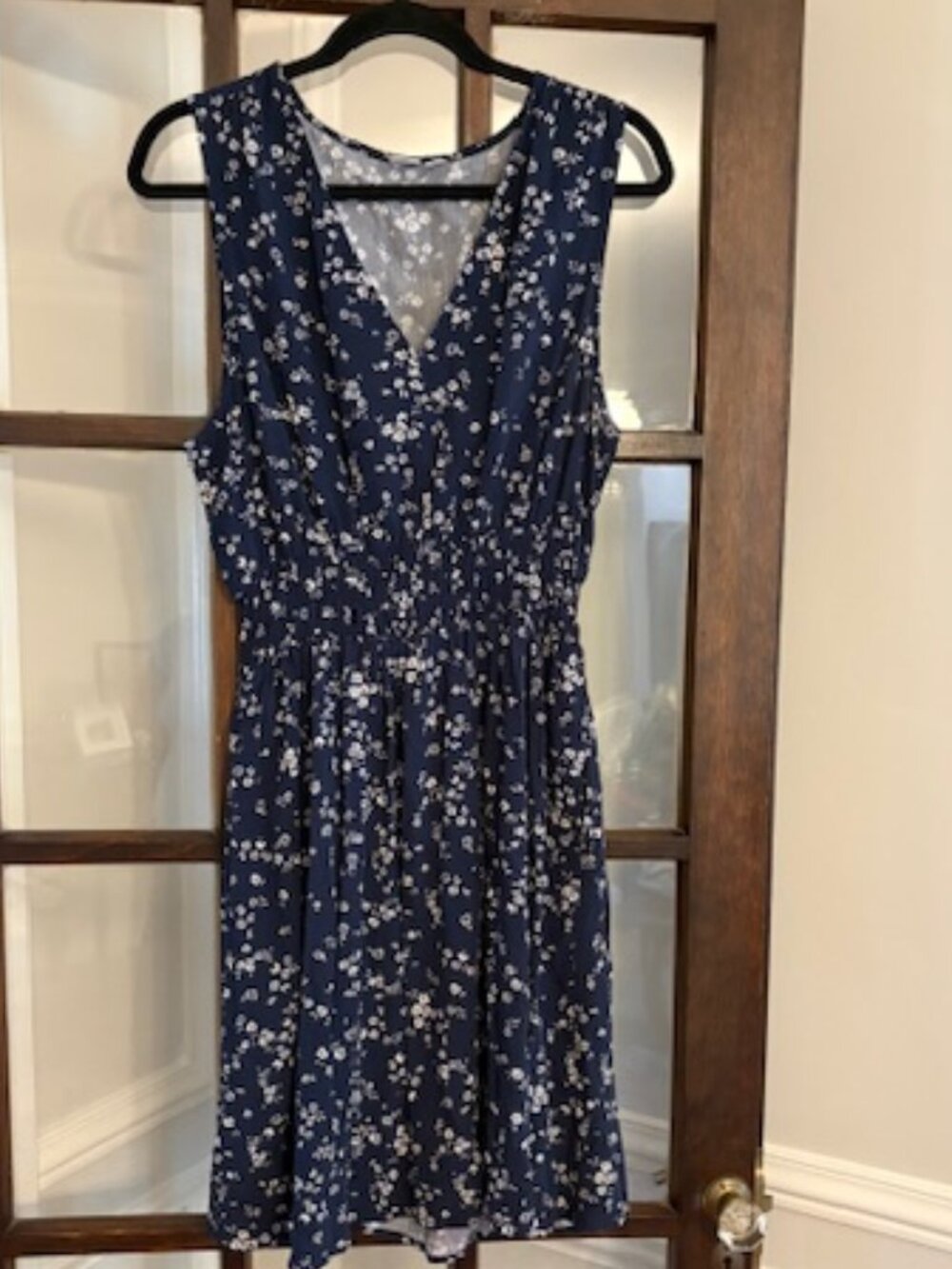 GAP Navy Blue Floral Print Sleeveless Dress, Size Large